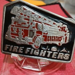 VINTAGE FIRE FIGHTERS Truck Belt Buckle U S A Collectible Belt Buckle